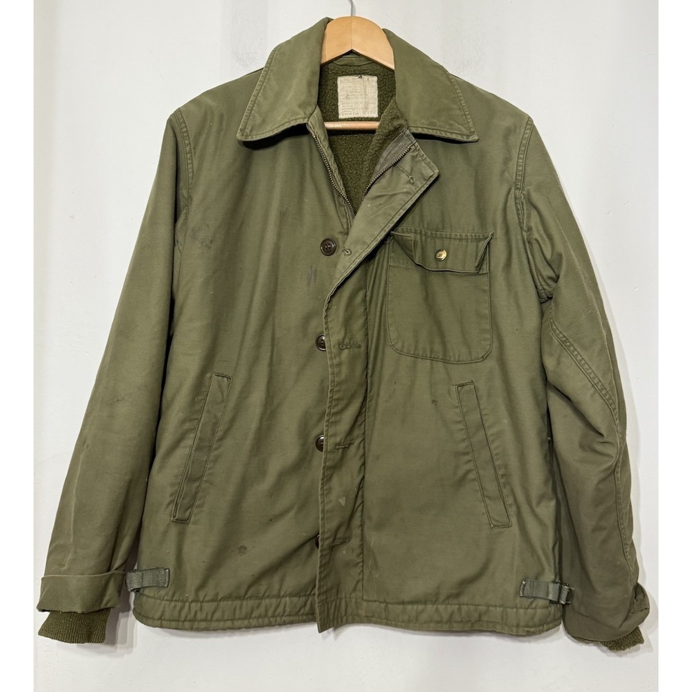 VTG 70s US Navy‎ Military A-2 Cold Weather Deck Jacket Medium Stencil Distressed